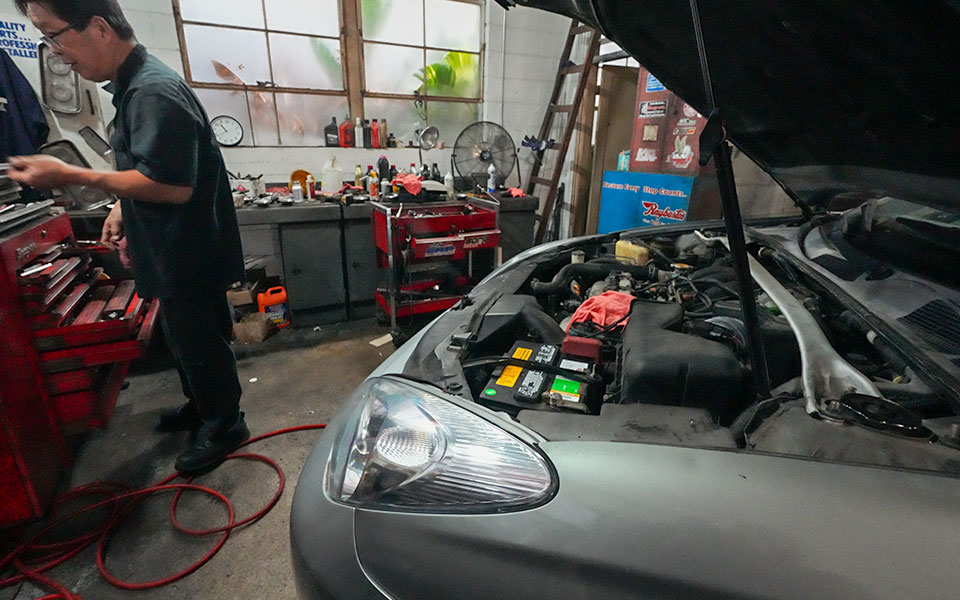 image of vehicle being repaired at Masaki's Auto Repair.