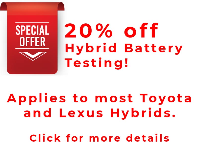 image of sale on hybrid battery testing at Masaki's Automotive. Applies to Lexus & Toyota